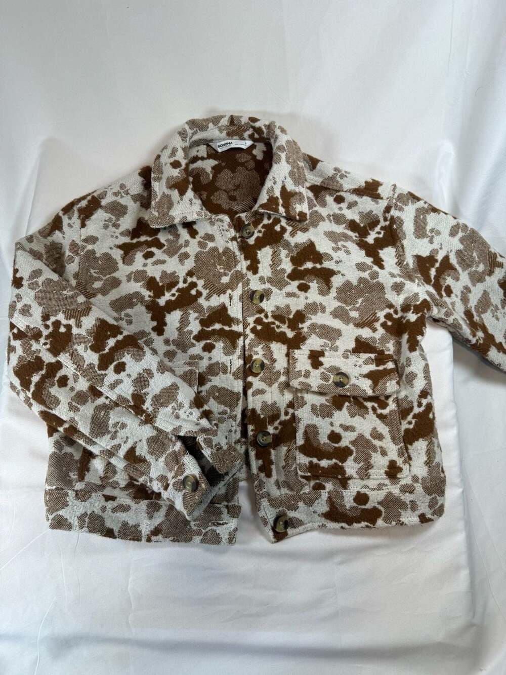 Sonoma Goods for Life Women's Brown Cow Print Cropped Shacket Jacket